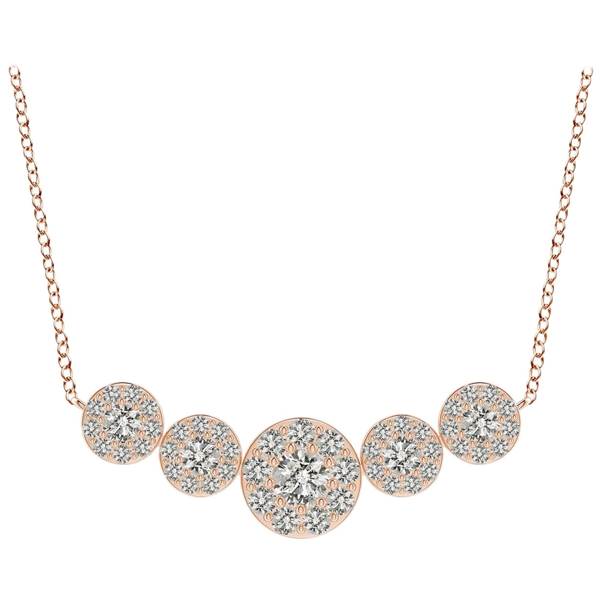 Angara Natural Graduated Five Stone Diamond Halo Necklace in 14K Rose Gold For Sale