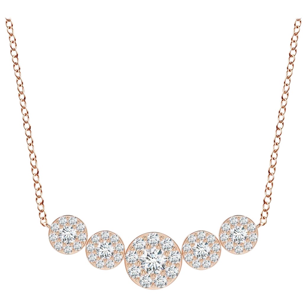 Angara Natural Graduated Five Stone Diamond Halo Necklace in 14K Rose Gold