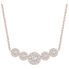 Angara Natural Graduated Five Stone Diamond Halo Necklace in 14K Rose Gold