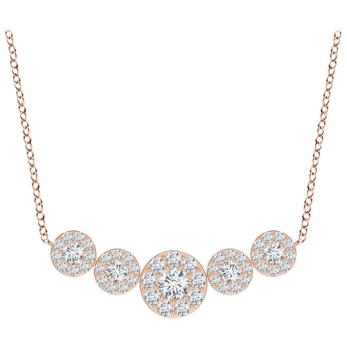 Angara Natural Graduated Five Stone Diamond Halo Necklace in 14K Rose Gold