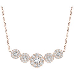 Angara Natural Graduated Five Stone Diamond Halo Necklace in 14K Rose Gold