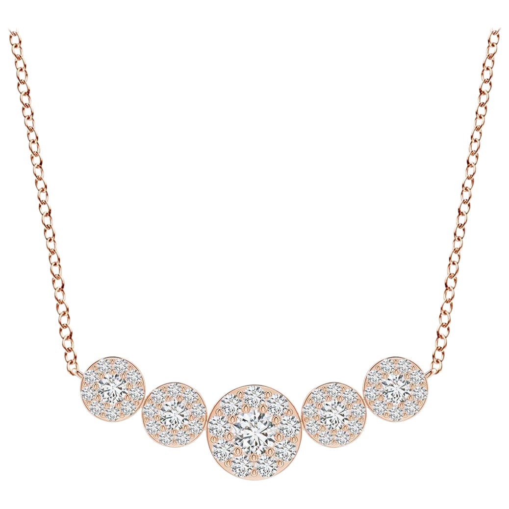 Angara Natural Graduated Five Stone Diamond Halo Necklace in 14K Rose Gold