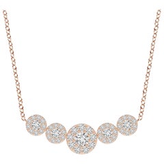 Angara Natural Graduated Five Stone Diamond Halo Necklace in 14K Rose Gold