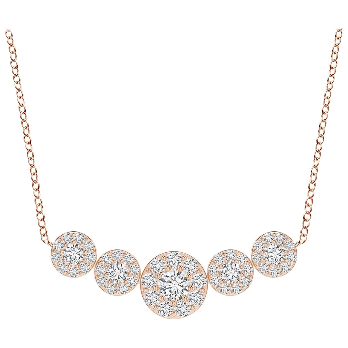 Angara Natural Graduated Five Stone Diamond Halo Necklace in 14K Rose Gold