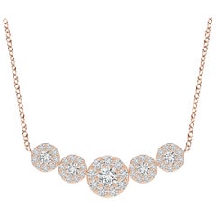 Angara Natural Graduated Five Stone Diamond Halo Necklace in 14K Rose Gold