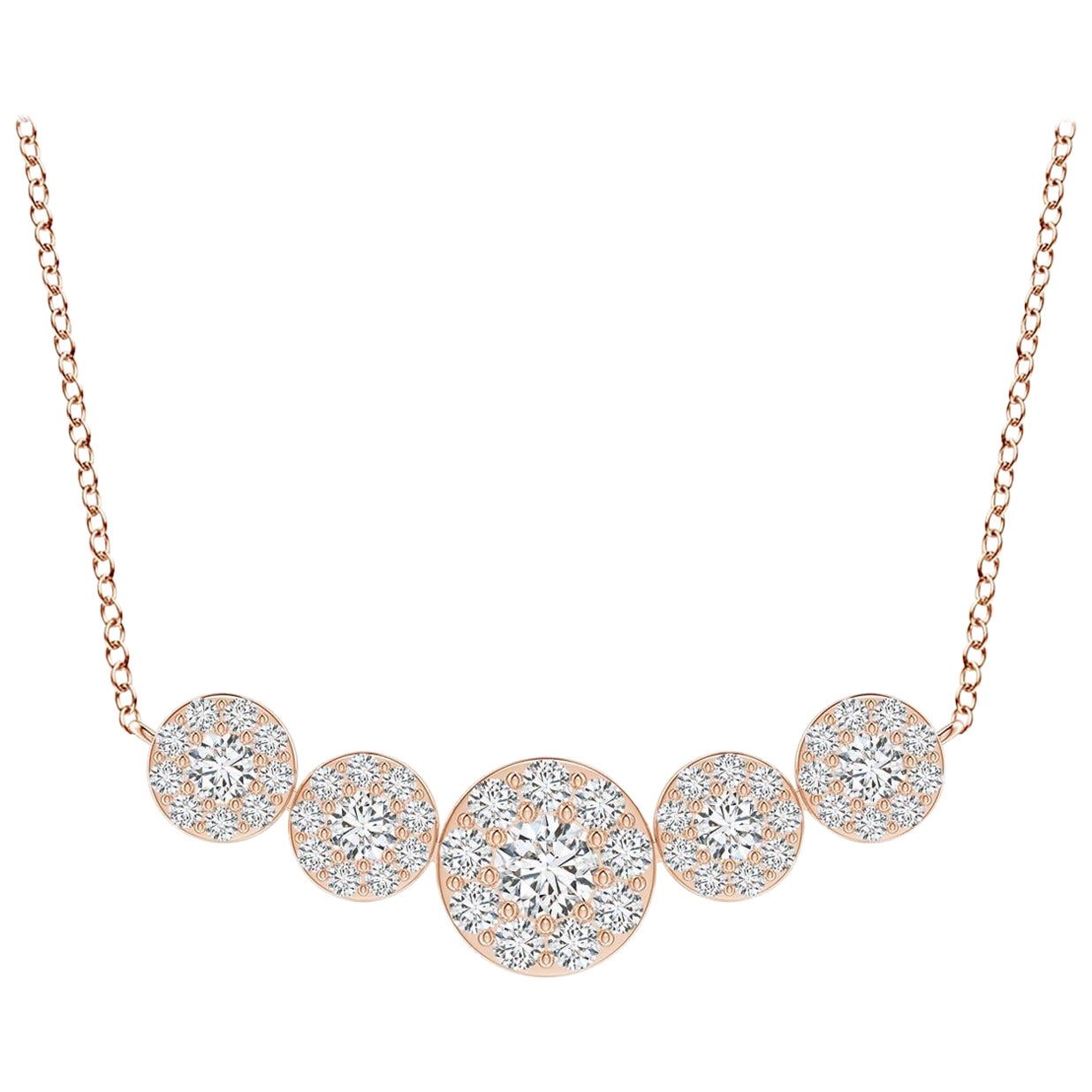 Angara Natural Graduated Five Stone Diamond Halo Necklace in 14K Rose Gold