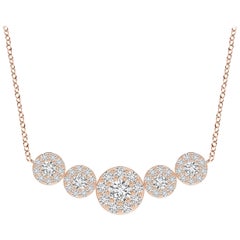 Angara Natural Graduated Five Stone Diamond Halo Necklace in 14K Rose Gold