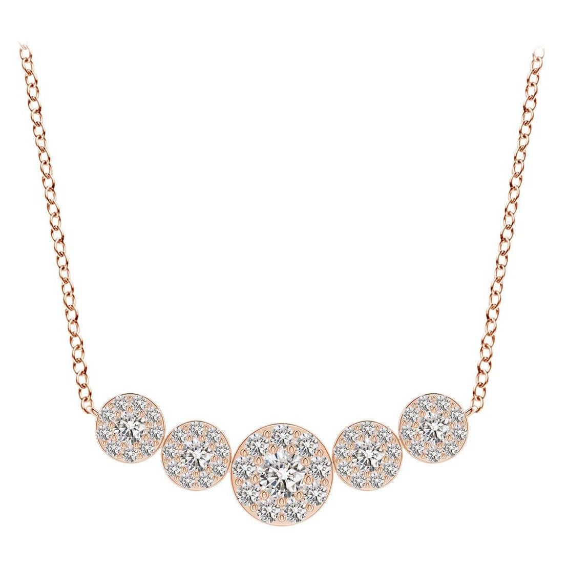Angara Natural Graduated Five Stone Diamond Halo Necklace in 14K Rose Gold