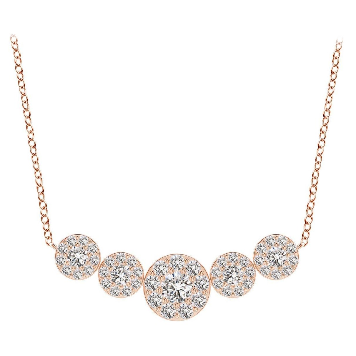 Angara Natural Graduated Five Stone Diamond Halo Necklace in 14K Rose Gold