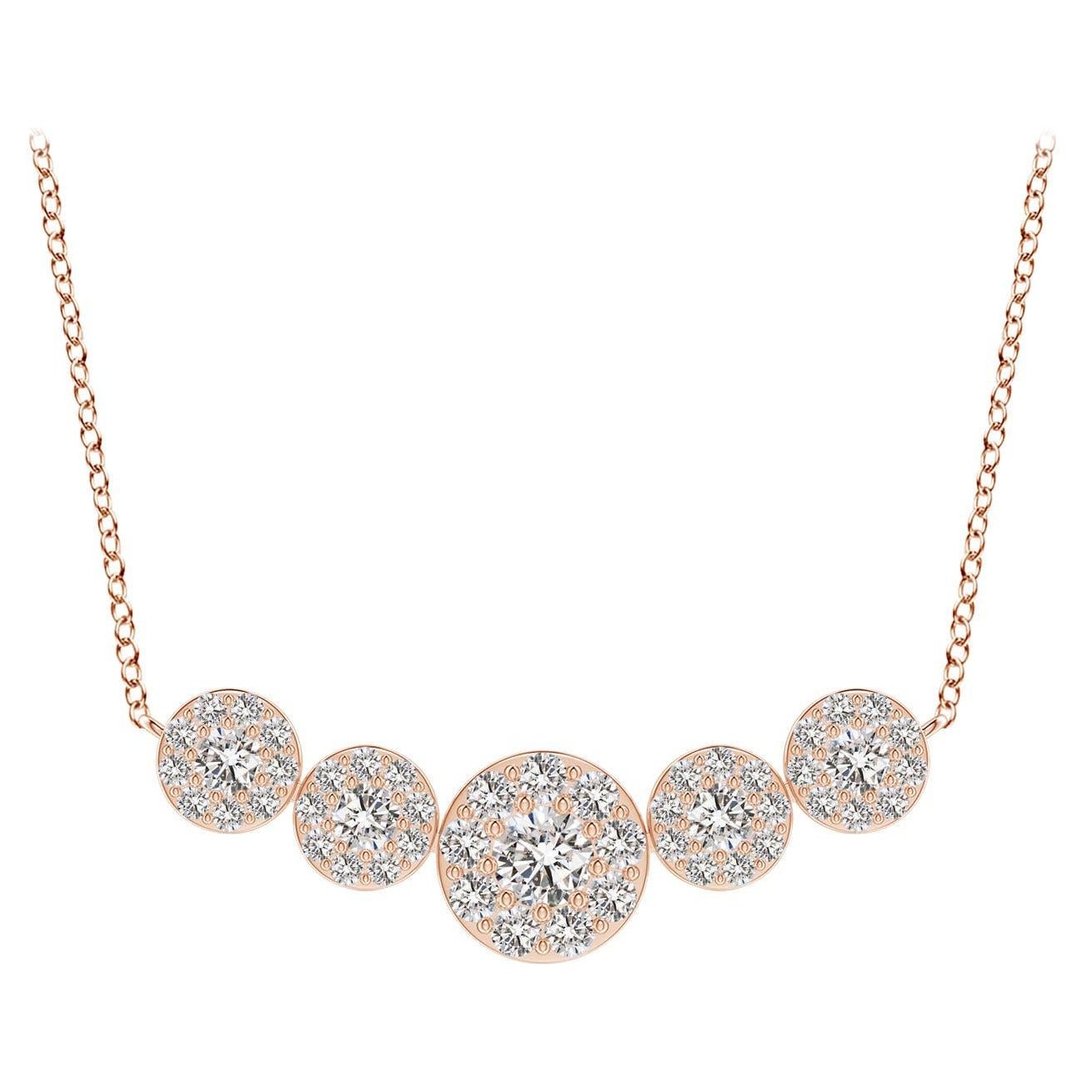 Angara Natural Graduated Five Stone Diamond Halo Necklace in 14K Rose Gold