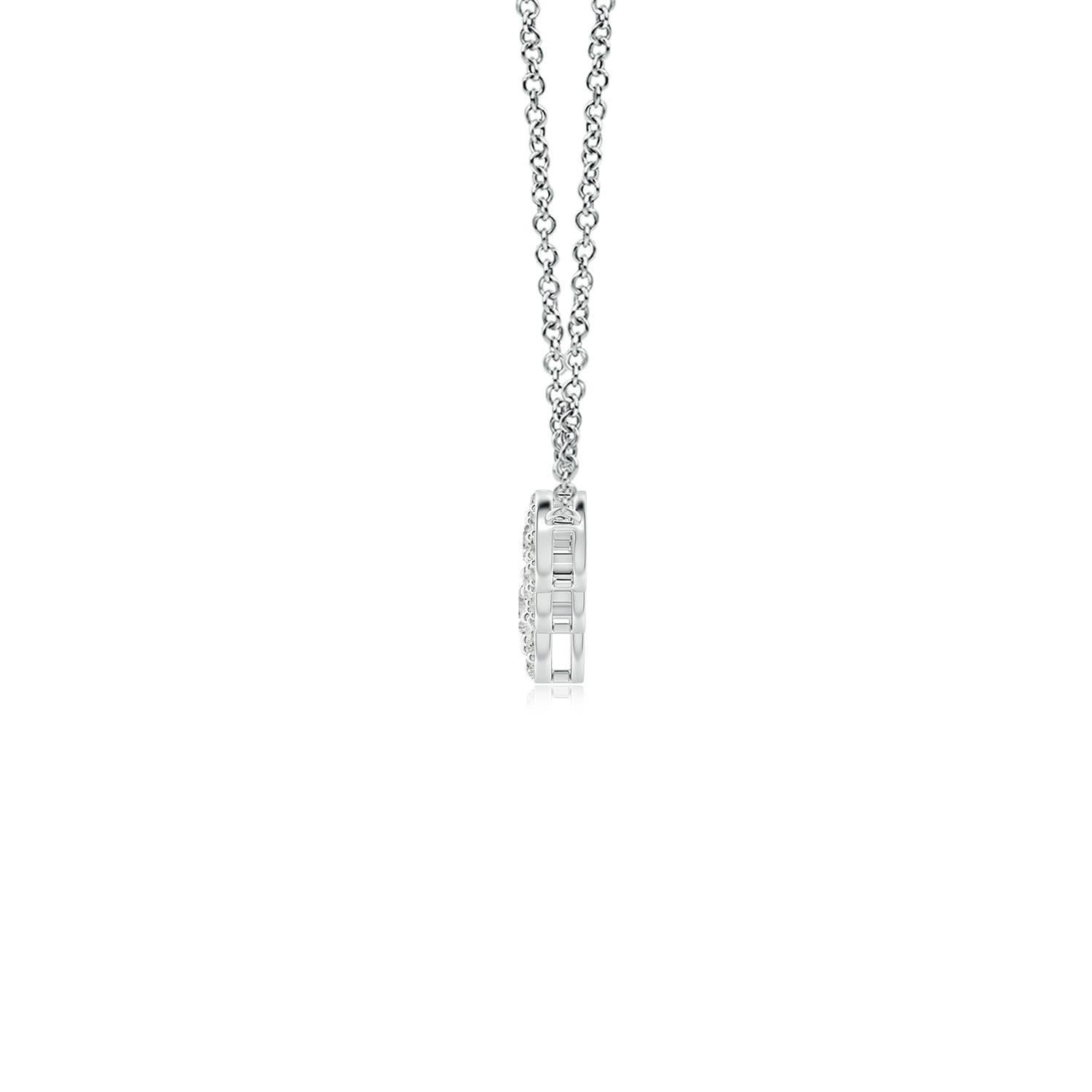 Exhalant une dose d'extravagance à l'éclat céleste, ce collier à cinq pierres en diamant est conçu en or blanc 14k. Cinq diamants ronds sont reliés horizontalement dans un motif progressif et entourés de halos de diamants d'accentuation