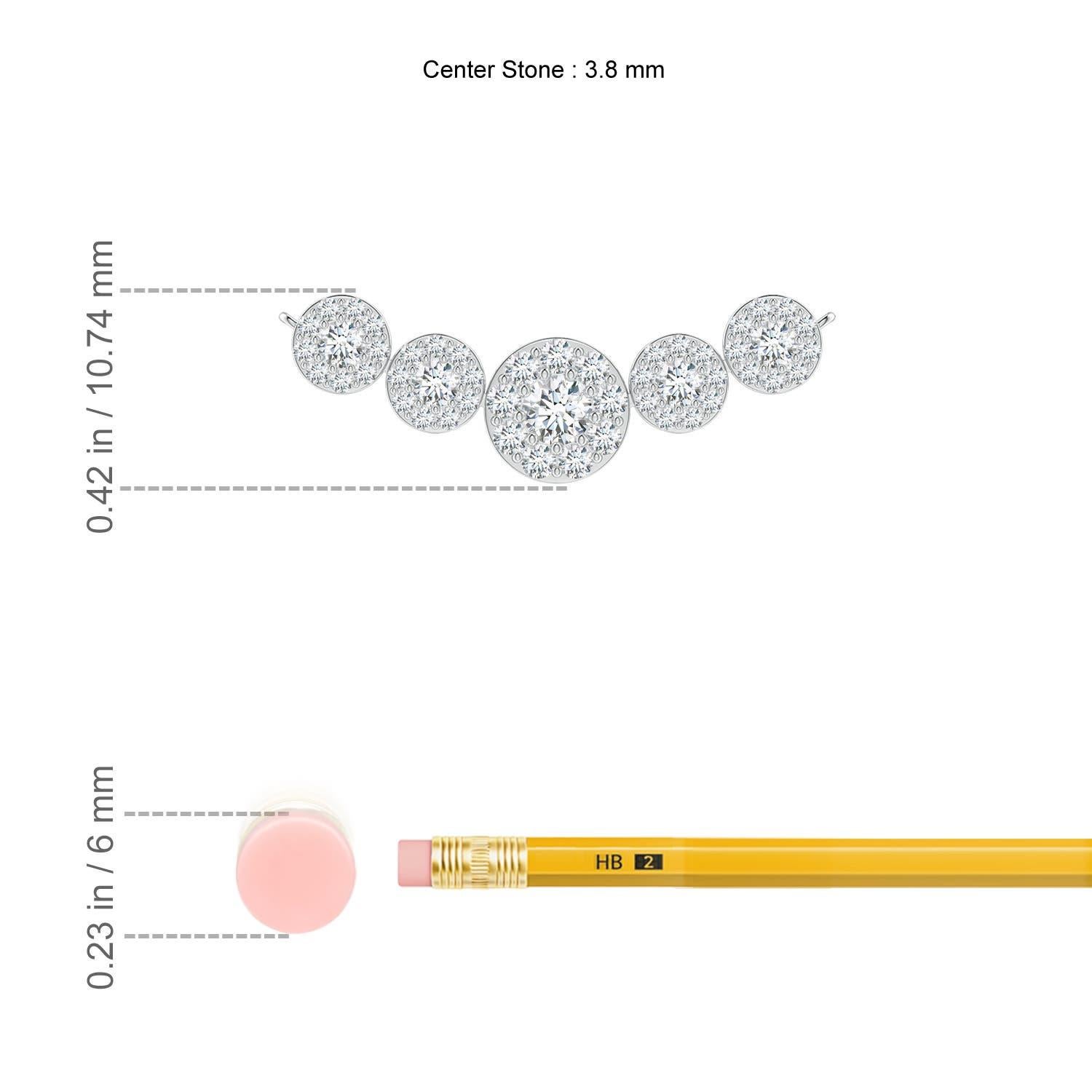 Round Cut Angara Natural Graduated Five Stone Diamond Halo Necklace in 14K White Gold For Sale