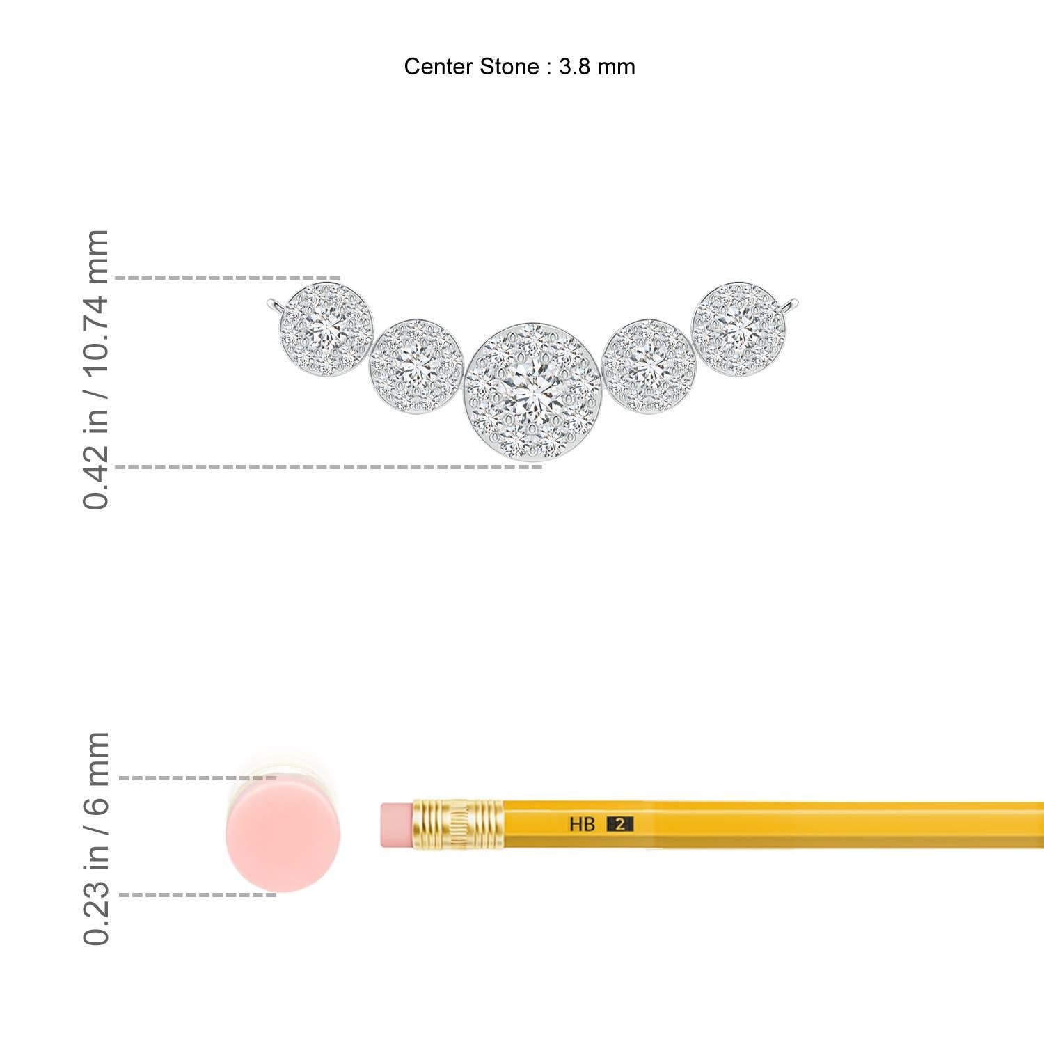 Round Cut Angara Natural Graduated Five Stone Diamond Halo Necklace in 14K White Gold For Sale