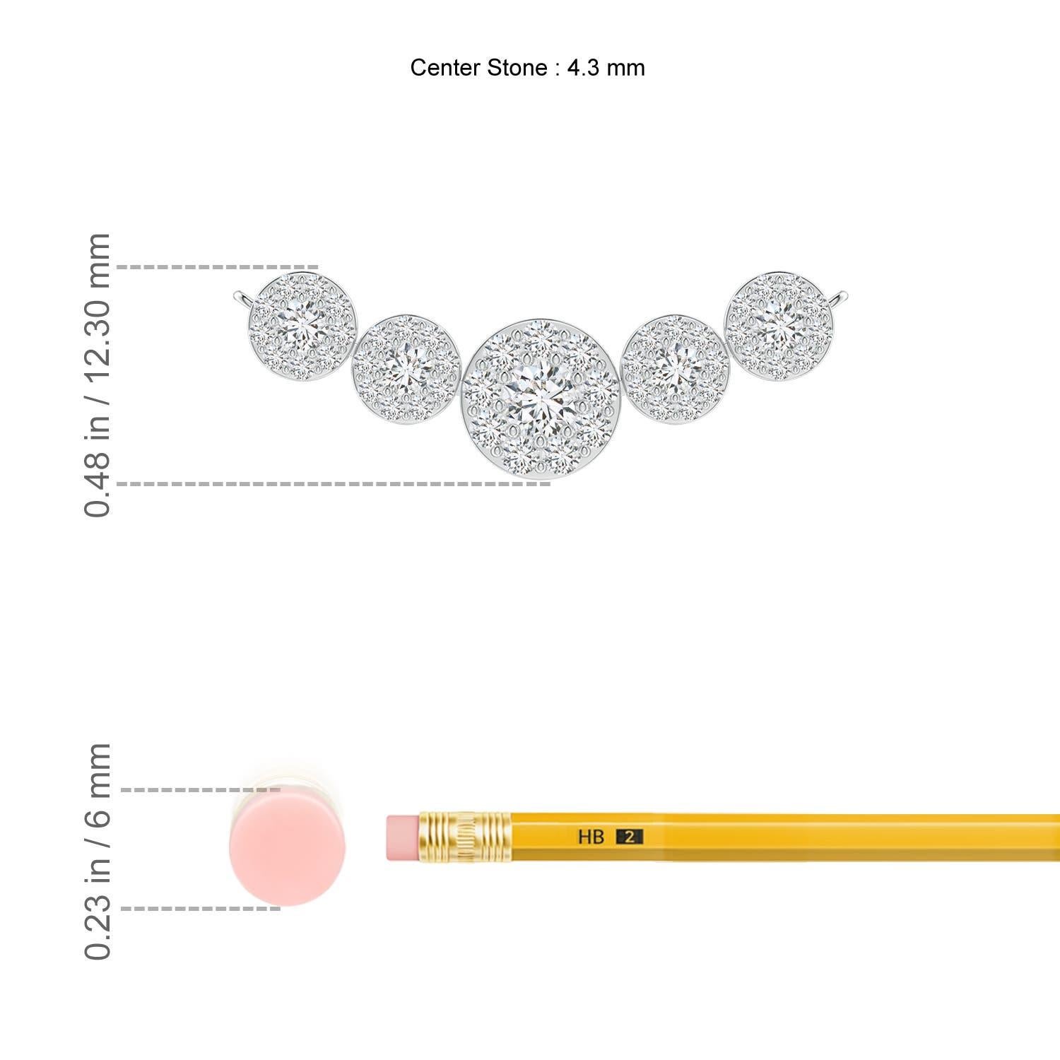 Round Cut Angara Natural Graduated Five Stone Diamond Halo Necklace in 14K White Gold For Sale