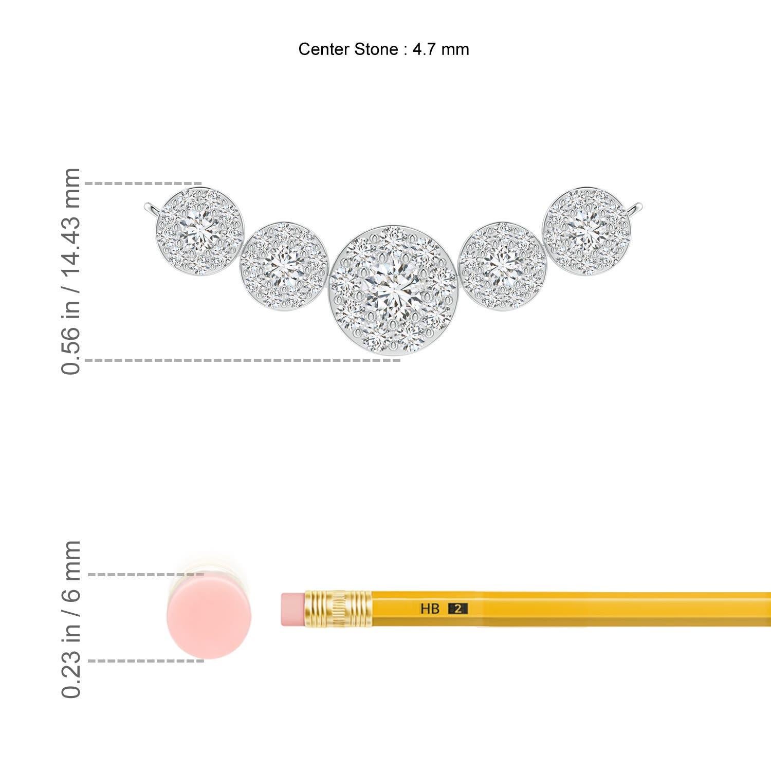 Round Cut Angara Natural Graduated Five Stone Diamond Halo Necklace in 14K White Gold For Sale