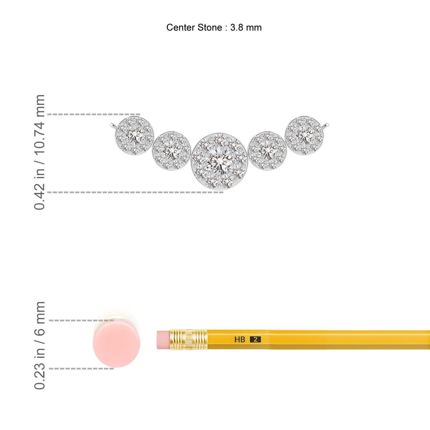 Round Cut Angara Natural Graduated Five Stone Diamond Halo Necklace in 14K White Gold For Sale