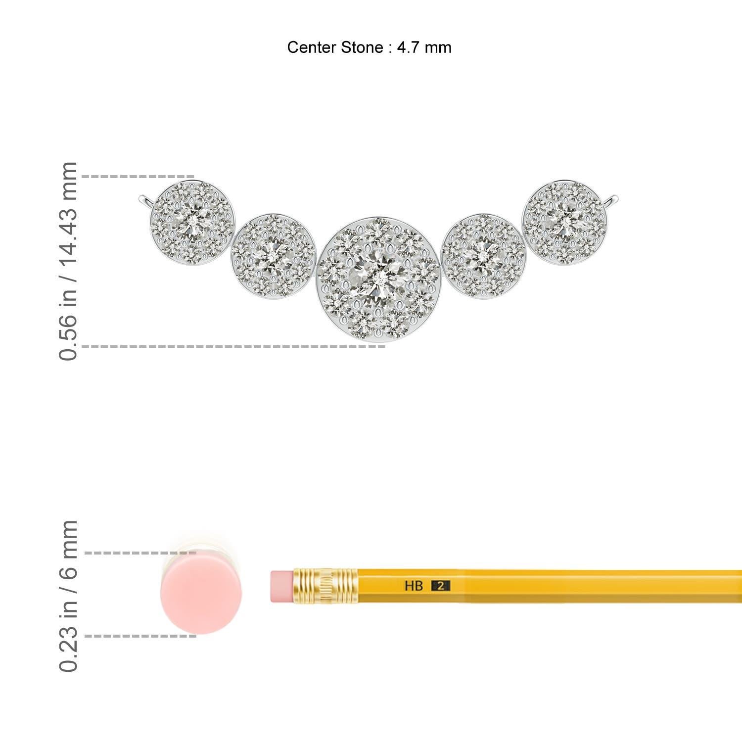 Round Cut Angara Natural Graduated Five Stone Diamond Halo Necklace in 14K White Gold For Sale