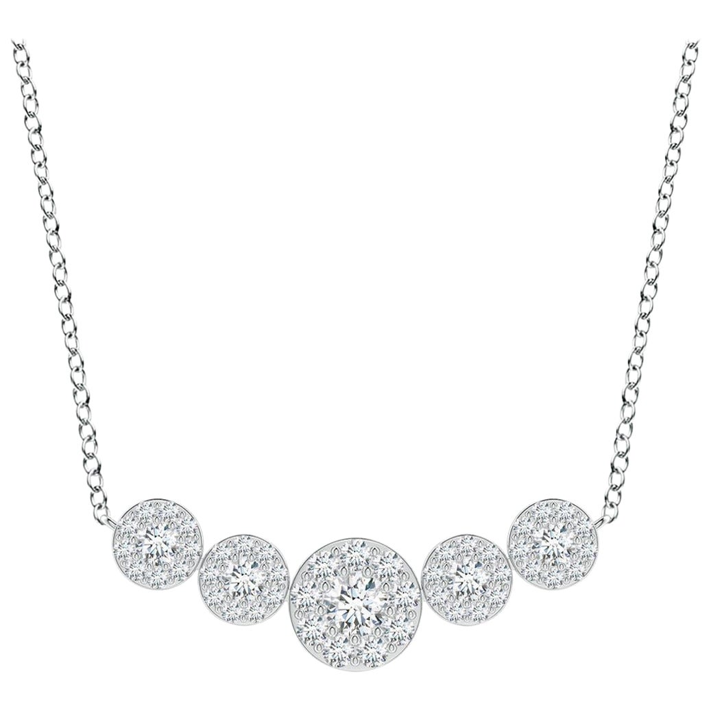 Angara Natural Graduated Five Stone Diamond Halo Necklace in 14K White Gold