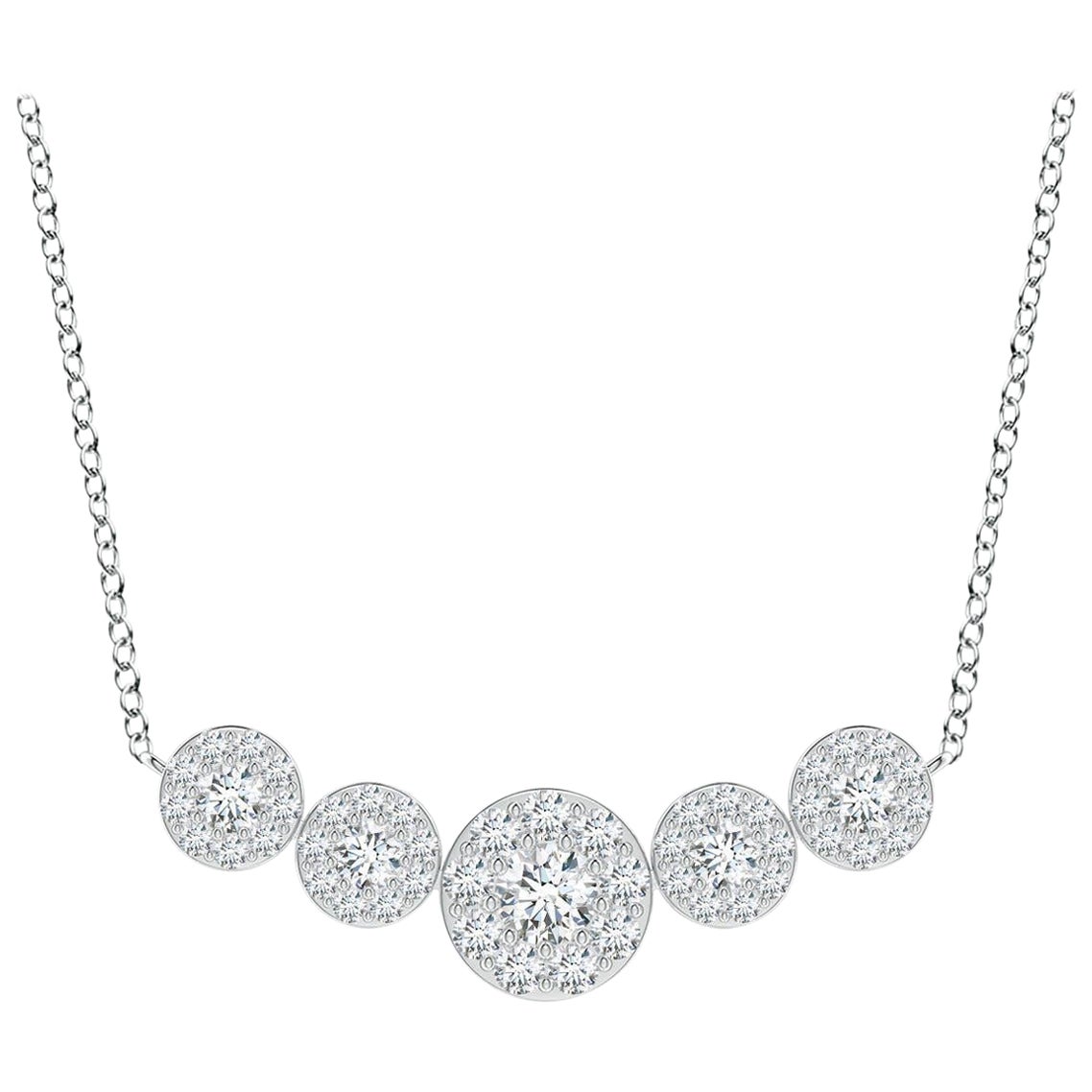 Angara Natural Graduated Five Stone Diamond Halo Necklace in 14K White Gold