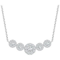 Angara Natural Graduated Five Stone Diamond Halo Necklace in 14K White Gold