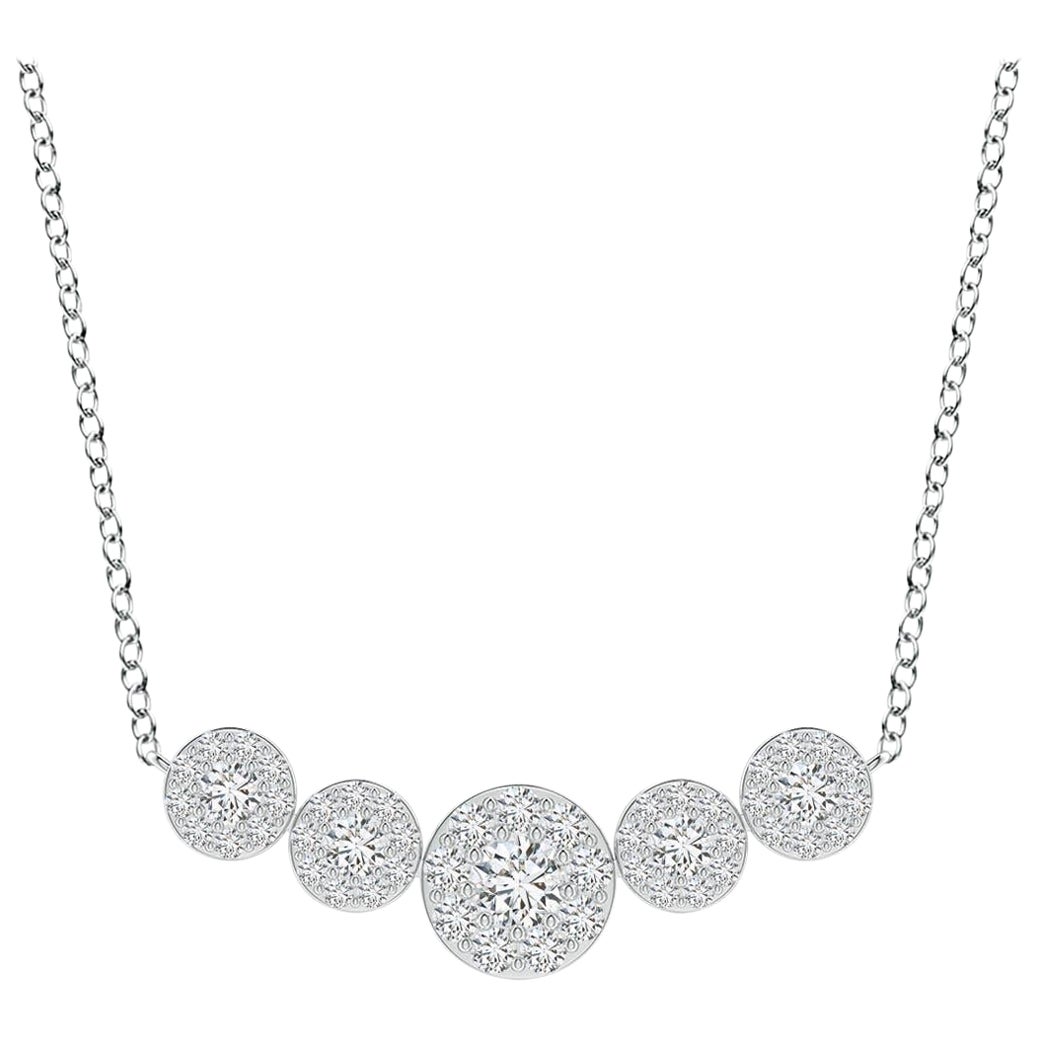 Angara Natural Graduated Five Stone Diamond Halo Necklace in 14K White Gold