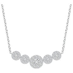 Angara Natural Graduated Five Stone Diamond Halo Necklace in 14K White Gold