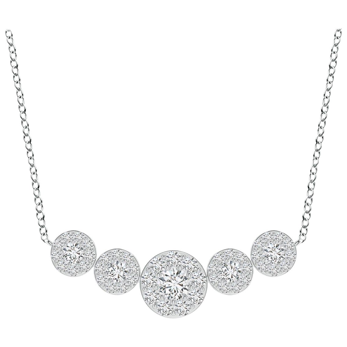 Angara Natural Graduated Five Stone Diamond Halo Necklace in 14K White Gold For Sale