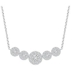 Angara Natural Graduated Five Stone Diamond Halo Necklace in 14K White Gold