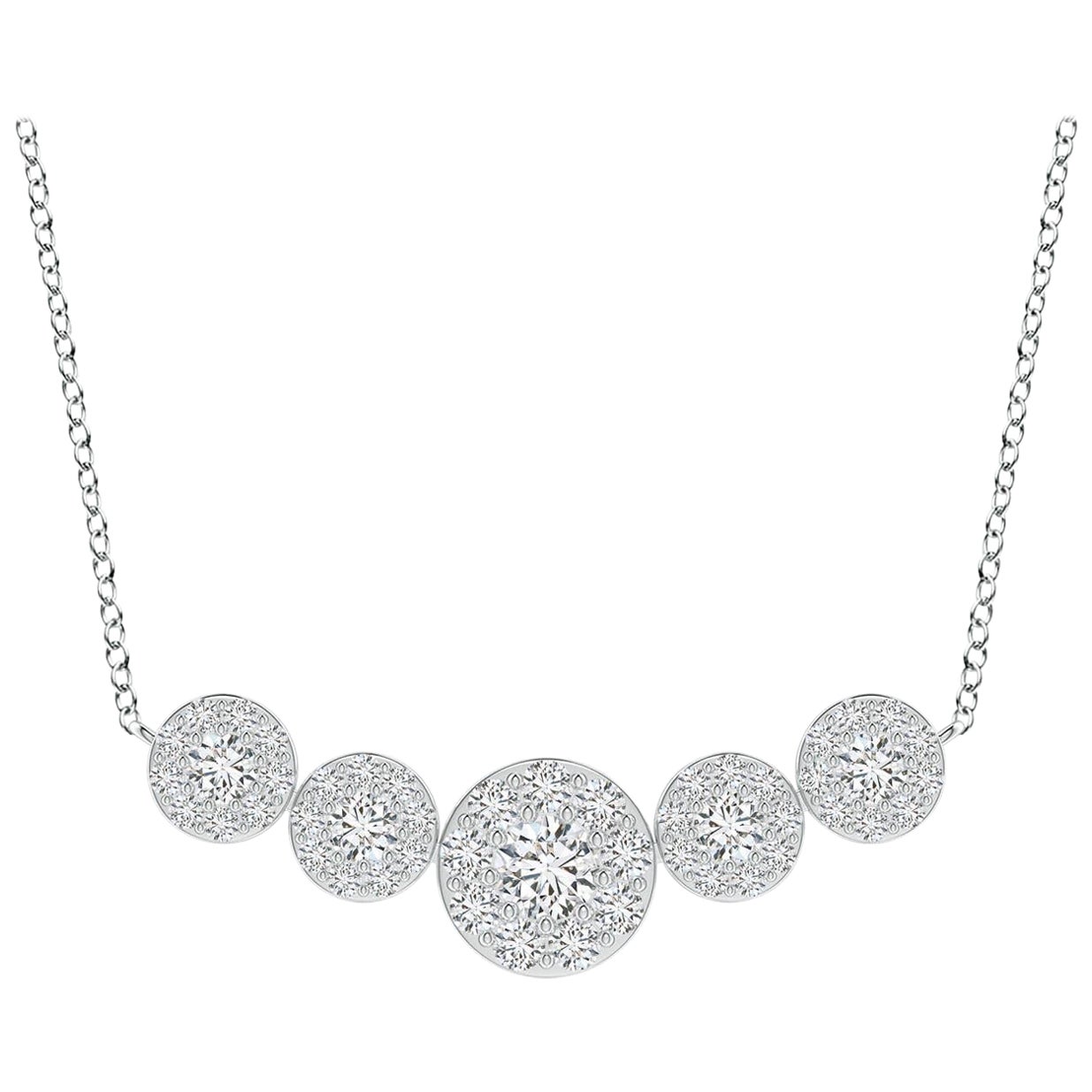 Angara Natural Graduated Five Stone Diamond Halo Necklace in 14K White Gold