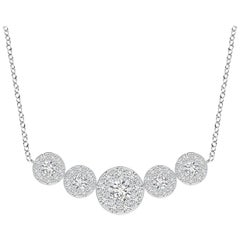 Angara Natural Graduated Five Stone Diamond Halo Necklace in 14K White Gold