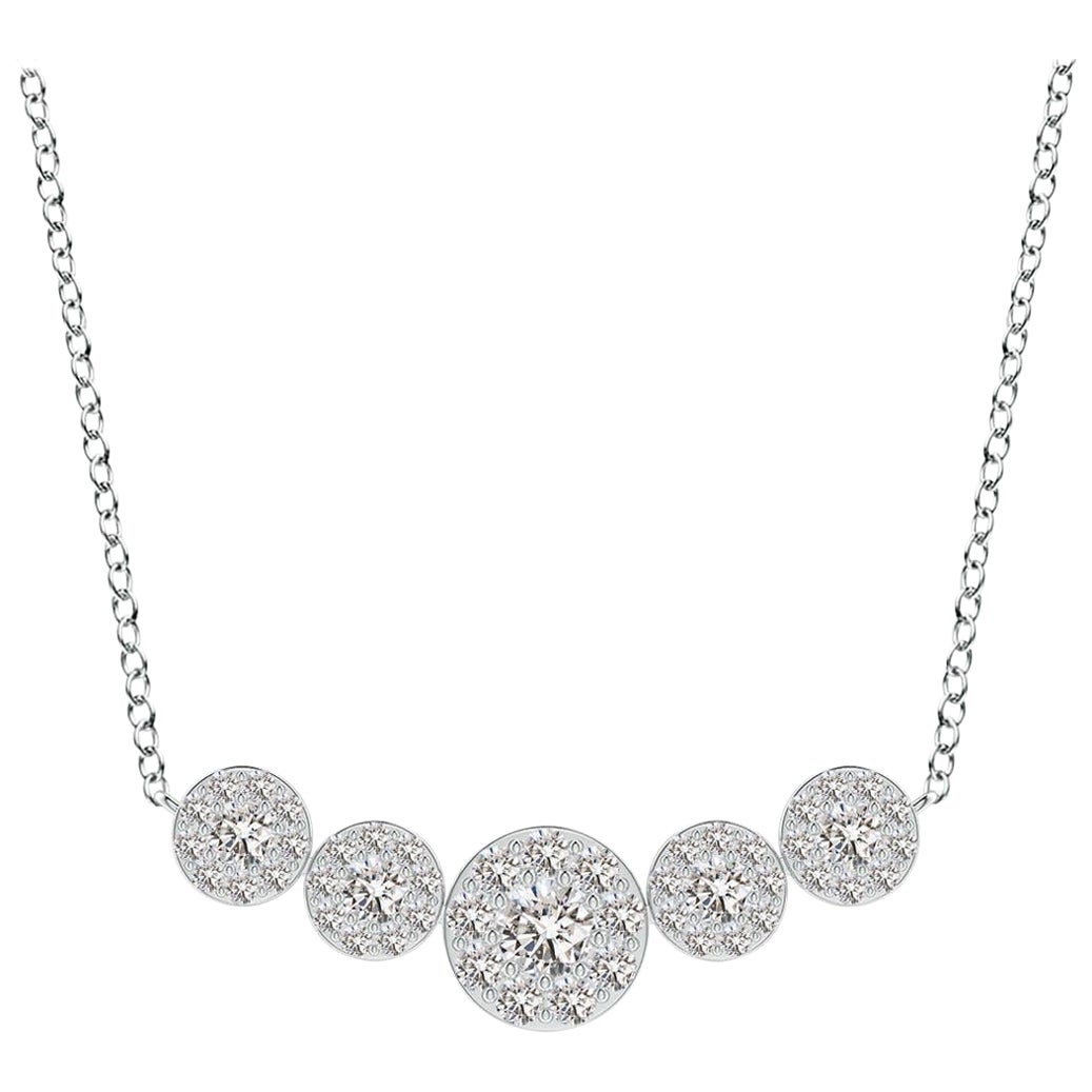 Angara Natural Graduated Five Stone Diamond Halo Necklace in 14K White Gold