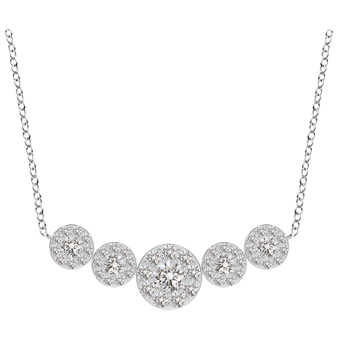 Angara Natural Graduated Five Stone Diamond Halo Necklace in 14K White Gold