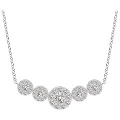 Angara Natural Graduated Five Stone Diamond Halo Necklace in 14K White Gold