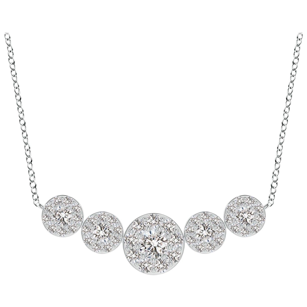 Angara Natural Graduated Five Stone Diamond Halo Necklace in 14K White Gold