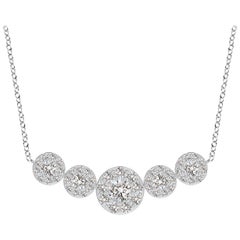 Angara Natural Graduated Five Stone Diamond Halo Necklace in 14K White Gold