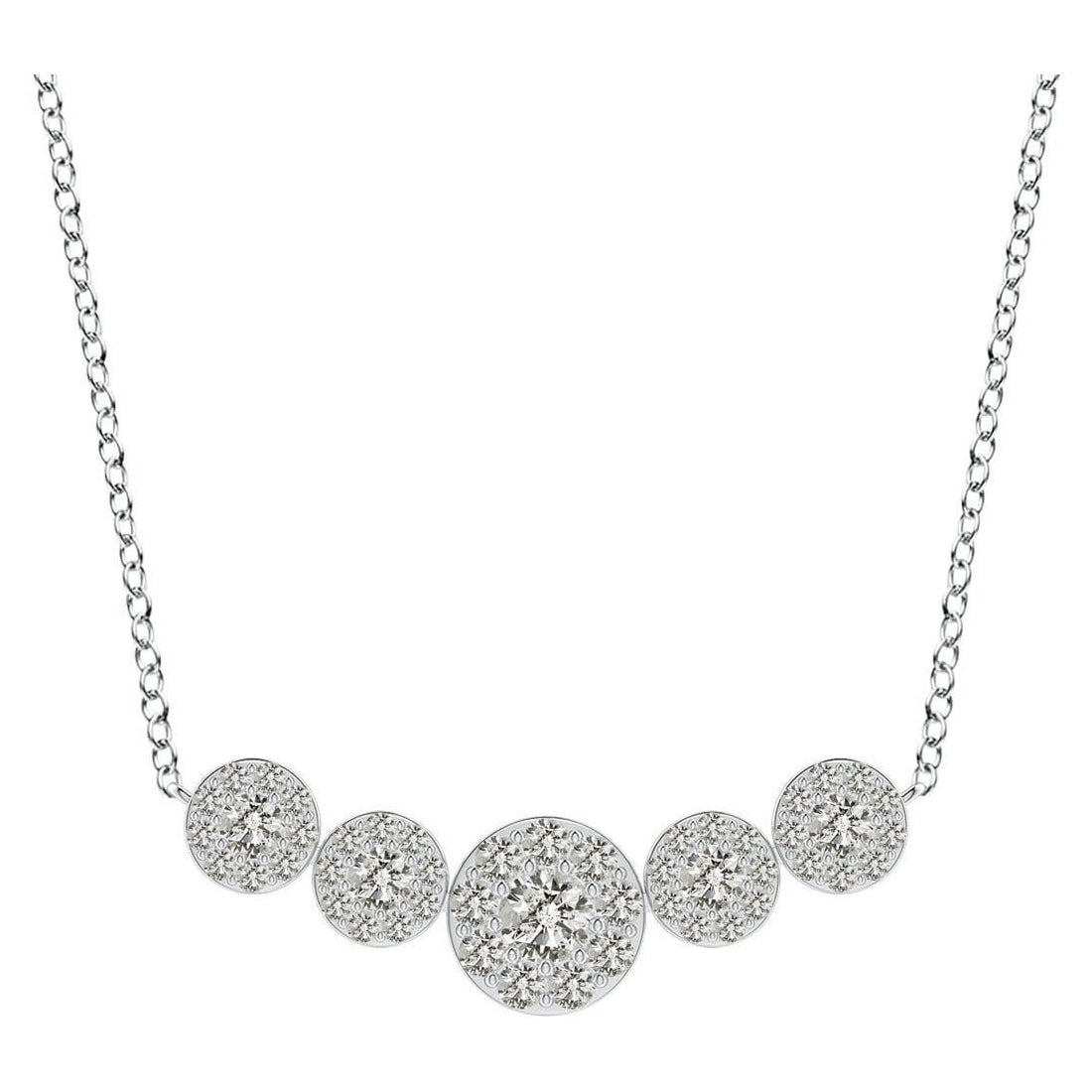 Angara Natural Graduated Five Stone Diamond Halo Necklace in 14K White Gold