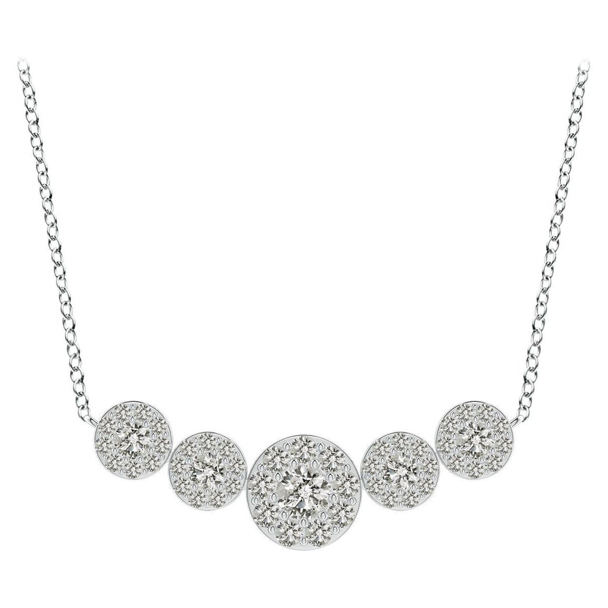 Angara Natural Graduated Five Stone Diamond Halo Necklace in 14K White Gold
