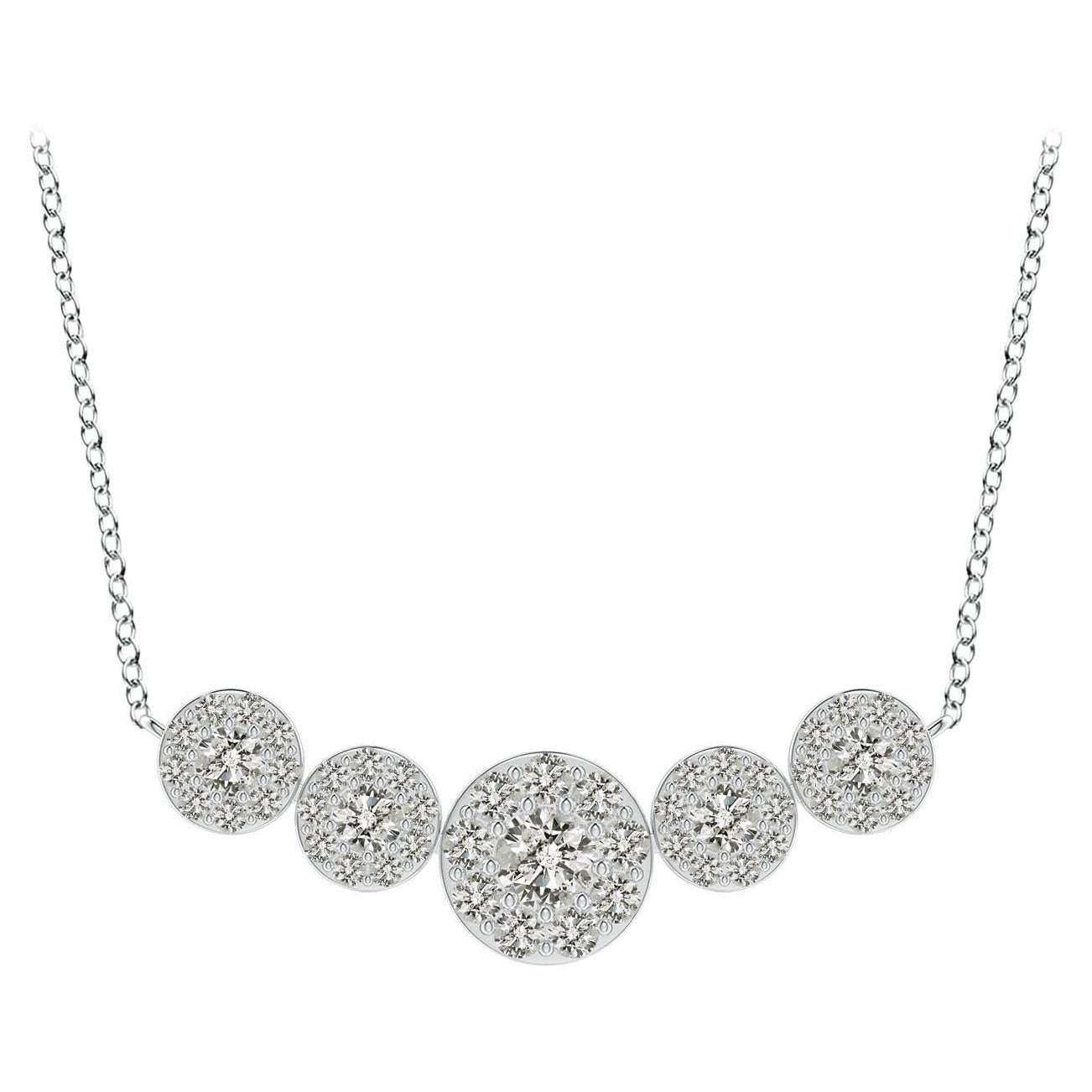 Angara Natural Graduated Five Stone Diamond Halo Necklace in 14K White Gold For Sale