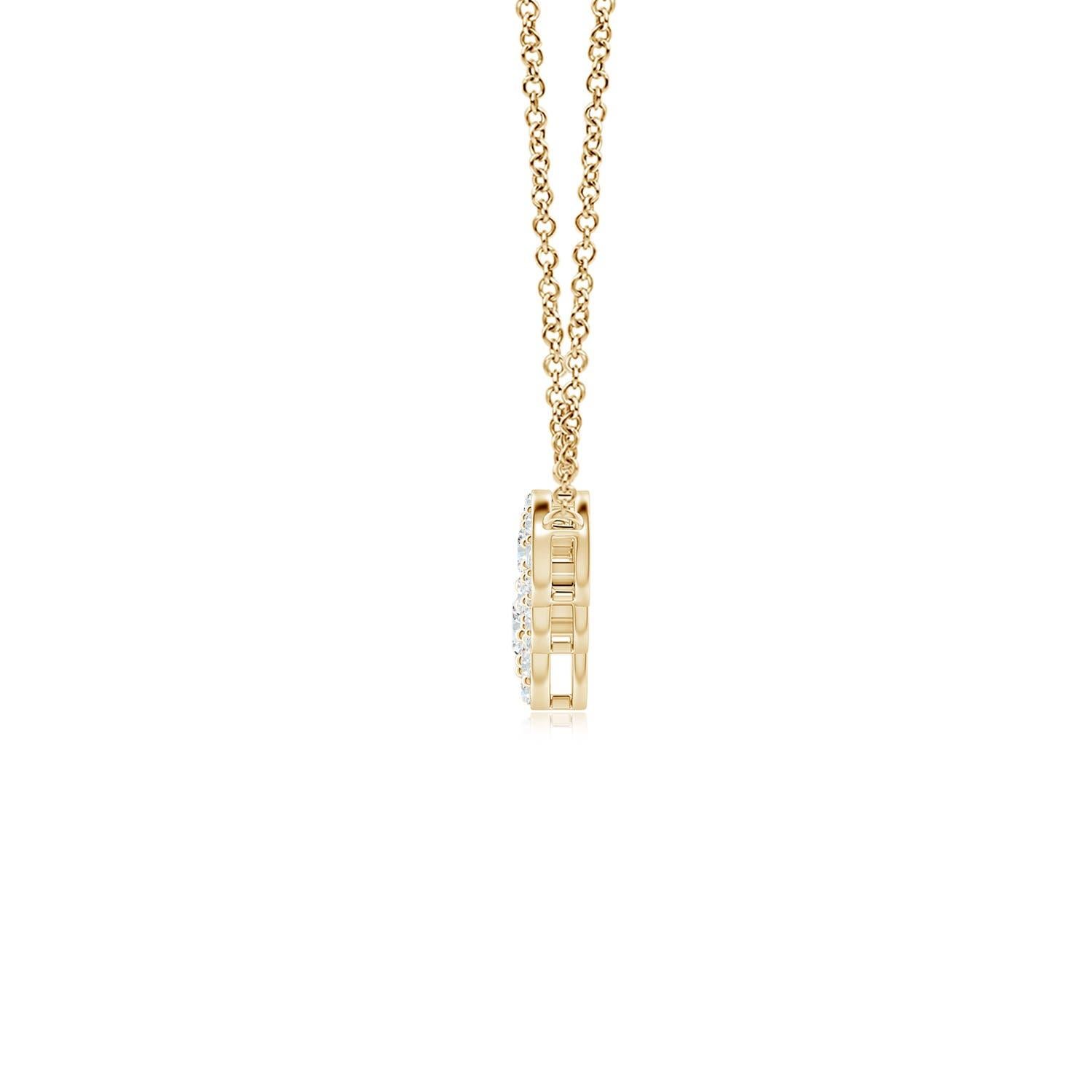 Exhalant une dose d'extravagance à l'éclat céleste, ce collier à cinq pierres en diamant est conçu en or jaune 14k. Cinq diamants ronds sont reliés horizontalement dans un motif progressif et entourés de halos de diamants d'accentuation