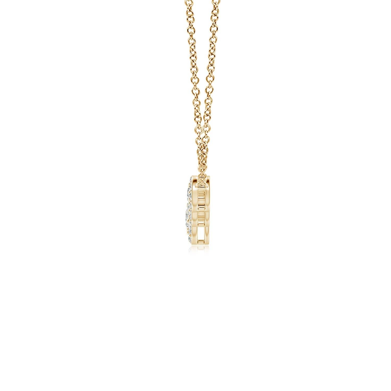 Exhalant une dose d'extravagance à l'éclat céleste, ce collier à cinq pierres en diamant est conçu en or jaune 14k. Cinq diamants ronds sont reliés horizontalement dans un motif progressif et entourés de halos de diamants d'accentuation
