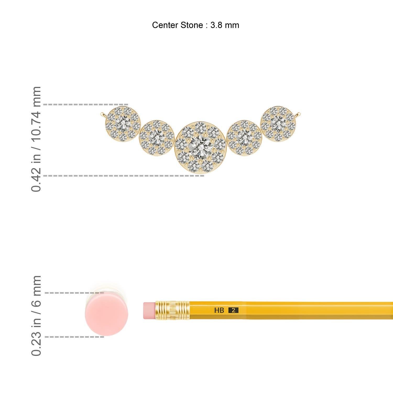 Taille ronde Collier de halo en or jaune 14K avec cinq diamants gradués naturels Angara en vente