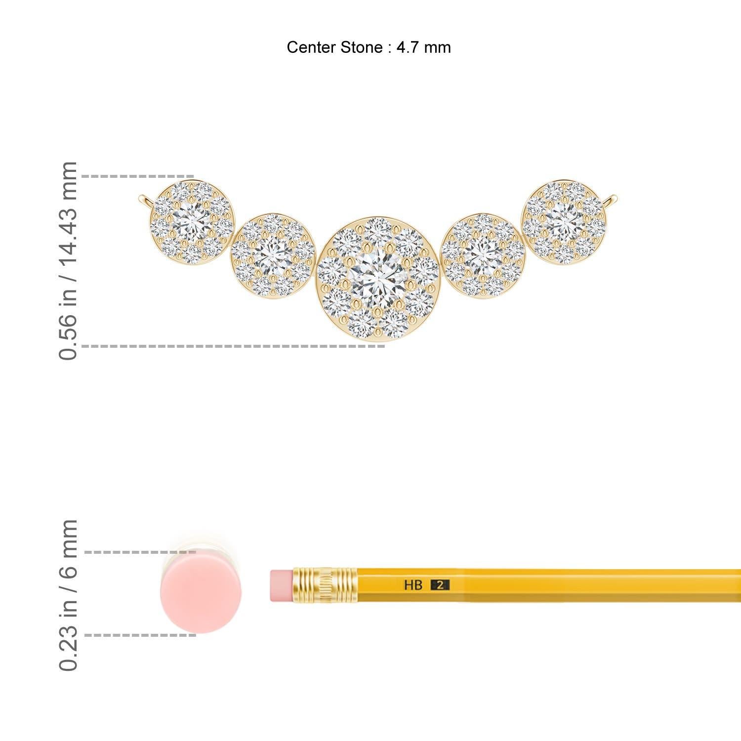 Angara Collar Halo de Diamantes Graduados Naturales de Cinco Piedras en Oro Amarillo de 14 K Corte redondo en venta