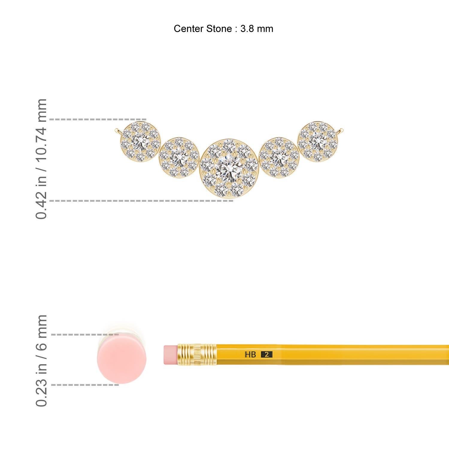 Round Cut Angara Natural Graduated Five Stone Diamond Halo Necklace in 14K Yellow Gold For Sale