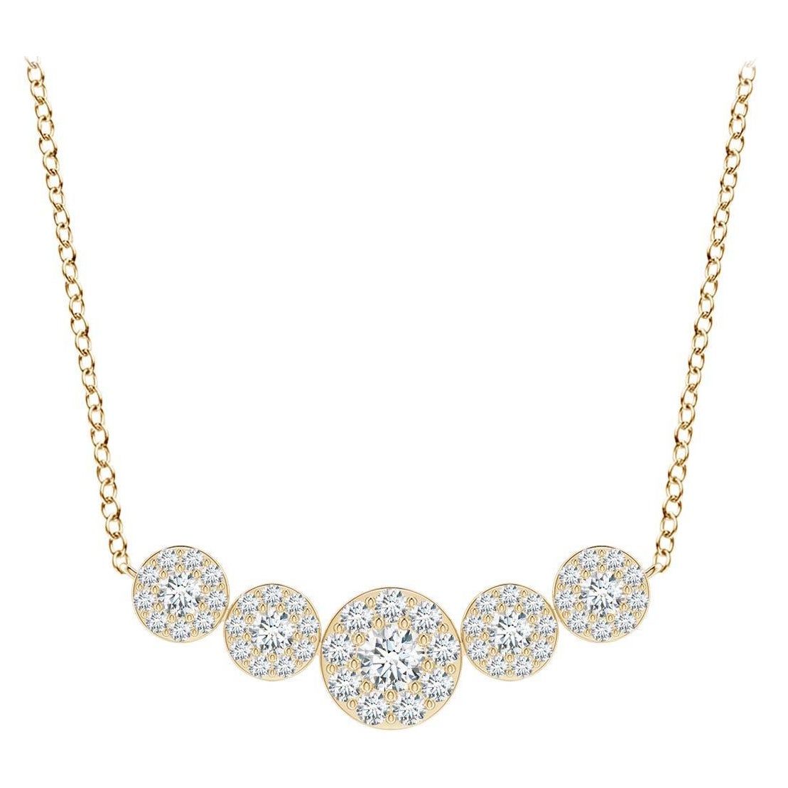 Angara Natural Graduated Five Stone Diamond Halo Necklace in 14K Yellow Gold