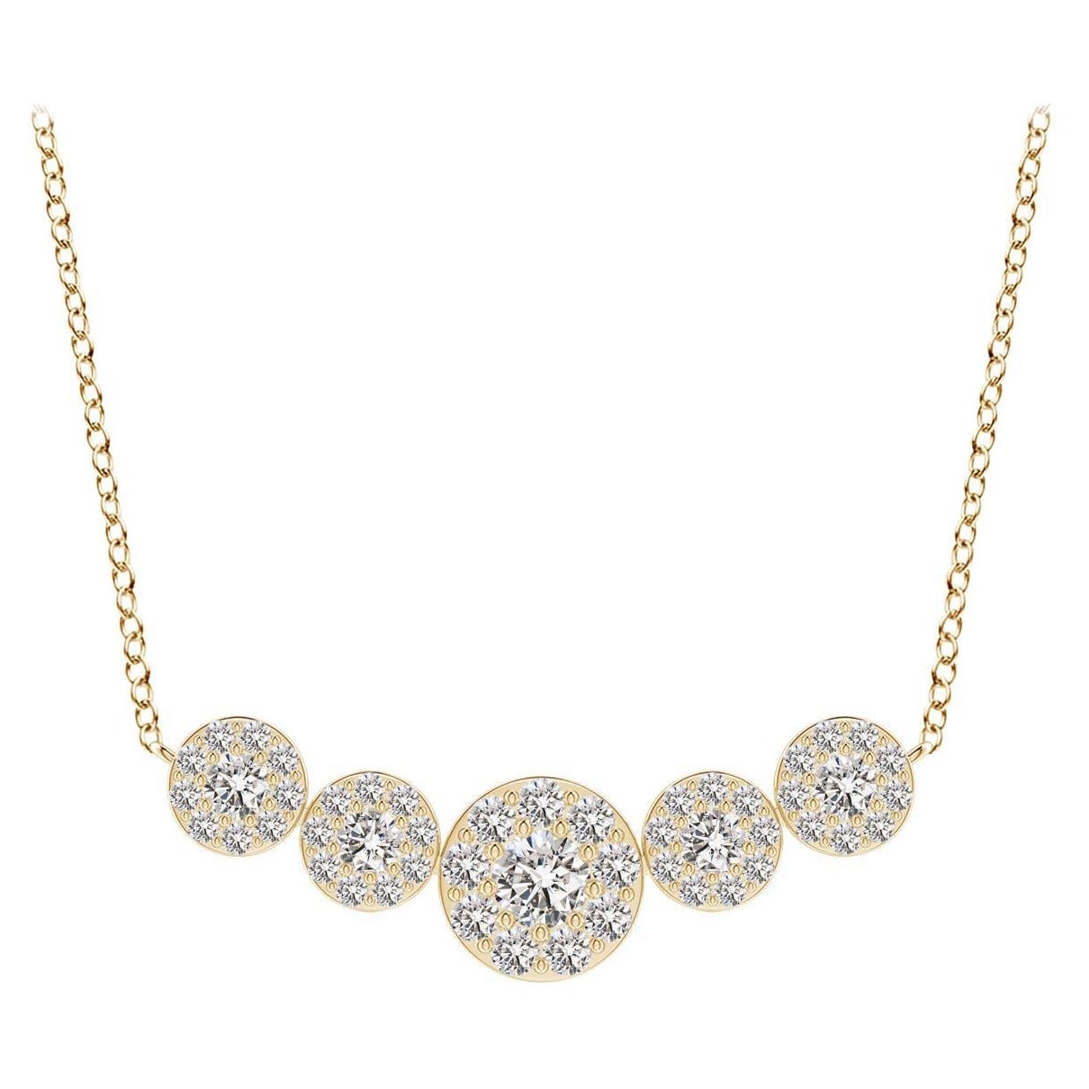 Angara Natural Graduated Five Stone Diamond Halo Necklace in 14K Yellow Gold