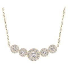 Angara Natural Graduated Five Stone Diamond Halo Necklace in 14K Yellow Gold