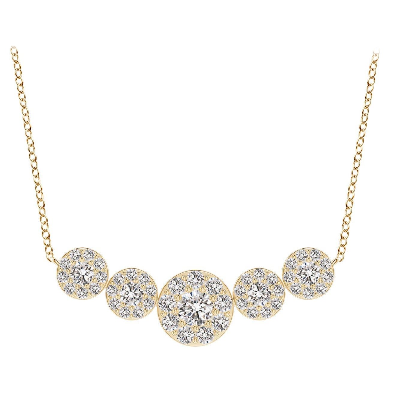 Angara Collar Halo de Diamantes Graduados Naturales de Cinco Piedras en Oro Amarillo de 14 K