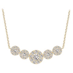 Angara Natural Graduated Five Stone Diamond Halo Necklace in 14K Yellow Gold