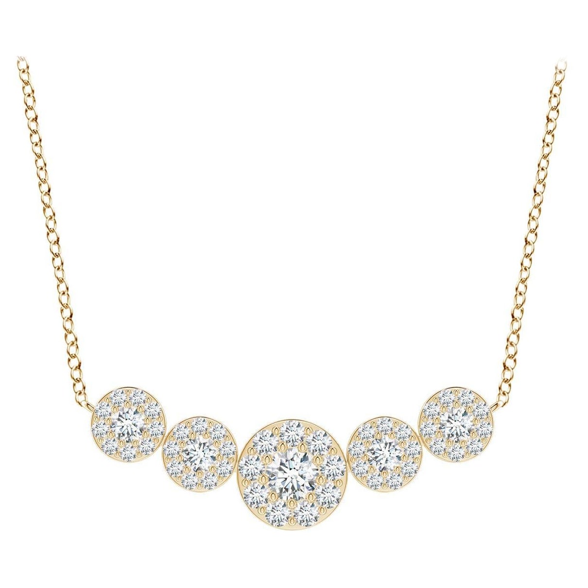 Angara Natural Graduated Five Stone Diamond Halo Necklace in 14K Yellow Gold
