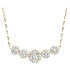 Angara Natural Graduated Five Stone Diamond Halo Necklace in 14K Yellow Gold